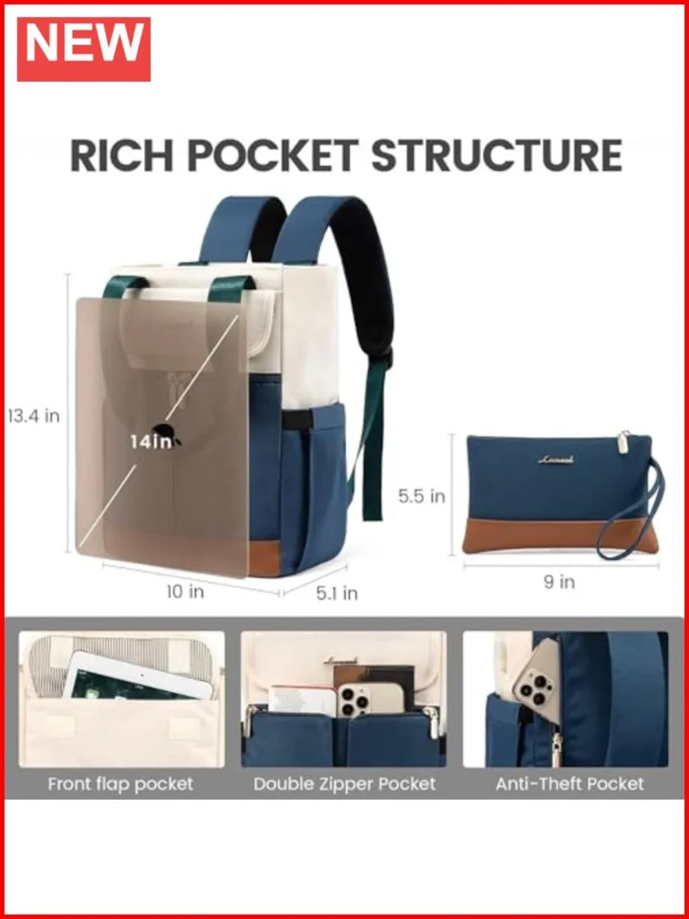 Convertible Small Backpack Purse for Women, 2pcs Set, Laptop Daypack, Water